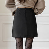 Ladies Elegant A-line Mini Skirts Korean Style Vintage Woolen High Waist Women Casual Pleated Skirt