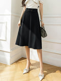 High Waist Long Women Korean Style Solid Color All-match Ladies Elegant A-line Skirt