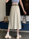 High Waist Women Casual Skirts Fashion Korean Style Plain Color All-match Loose Ladies Elegant A-line Long Skirt