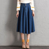 New Women Maxi Denim Long Skirts Casual Solid Korean Style High Waist A-Line Jean Skirts