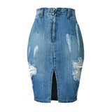 High Waist Denim Summer Knee Length Solid Color Bag Hip Denim Jeans Skirt Pencil Streetwear