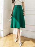 High Waist Long Women Korean Style Solid Color All-match Ladies Elegant A-line Skirt