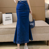 Women Vintage Trumpet Elegant Long Summer Skirts Fishtail Jeans High Waisted Skirt