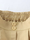 Spring Summer Front Buttons Big Swing A Line Side Pockets Elastic High Waist Casual Midi Skirt