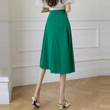 Women Casual Long Spring Korean Style Solid Color All-match High Waist Ladies Elegant A-line Skirts