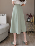 Ladies Elegant A-line Korean Style Solid Color Big Swing High Waist Women Long Skirt