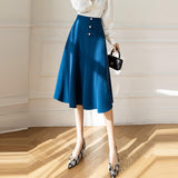 Women A-line Long Spring Office Style Big Swing All-match Ladies High Waist Elegant Skirt