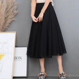 Women Long Blue Summer Women Loose Pleated Skirt Casual High Waist A-line Tulle Skirts