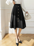 High Waist Long Women Spring Korean Style All-match Single-breasted Ladies Elegant A-line Skirt