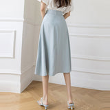 Women Casual Long Spring Korean Style Solid Color All-match High Waist Ladies Elegant A-line Skirts