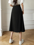 High Waist Casual Women Korean Style Solid Color All-match Ladies Elegant A-line Long Skirt