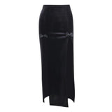 Dark y2k Fairy Grunge Goth Skirt Emo Alt Egirl High Waist Slim Bow Knot Slit Skirt