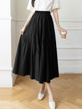 Women Casual Long Spring Korean Style Plain Color All-match High Waist Ladies Elegant A-line Skirt