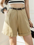 Women Summer Casual Korean Style Solid Color All-match High Waist Short Pants