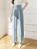 High Waist Summer Elegant Office Lady Wide Leg Suit Pants Solid Color All-match Women Long Pants