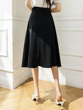 High Waist Long Women Korean Style Solid Color All-match Ladies Elegant A-line Skirt