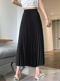 High Waist Pleated Skirts Fashion Korean Style Streetwear All-match Ladies Elegant A-line Long Skirt