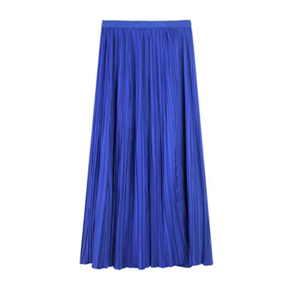 New Women Spring Autumn High Waist Solid Pleated Skirt Half Length Elastic Maxi Long Skirts