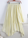 Women Asymmetric Elastic High Waist Elegant Satin Effect Pleated Midi Skirt