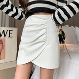 High Waist Bud Skirts Women Summer Korean Style Streetwear All-match PU Leather Ladies A-line Mini Skirt
