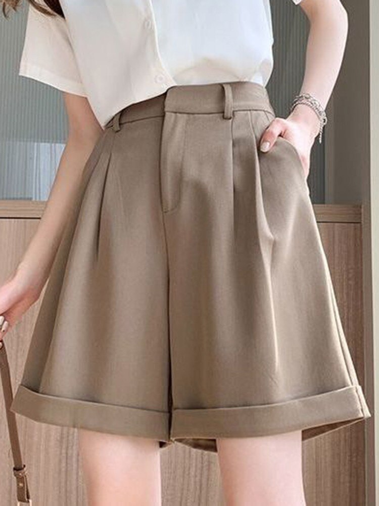 Solid Color Casual Women Suit Shorts Summer Elastic High Waist Loose All-match Short Pants