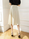 High Waist Long Women Korean Style Solid Color All-match Ladies Elegant A-line Skirt