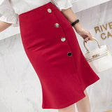 Ladies Elegant Mermaid Spring Office Style Single-breasted High Waist Knee-length Women Skirt