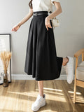Ladies Elegant A-line Skirts Fashion England Style Plain Color All-match High Waist Women Long Skirt