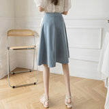 Ladies Elegant A-line Spring Korean Style Solid Color High Waist Women Knee-length Casual Skirt