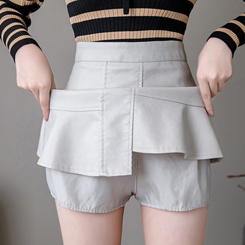 High Waist Mini Skirt Women Fashion Korean Style All-match PU Leather Ladies A-line Short Skirts