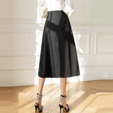 Women Elegant A-line Spring Korean Style Solid Color All-match Ladies Pleated Long Skirt