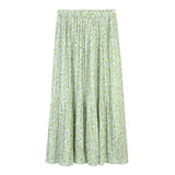 Vintage Flowers Floral Print High Waist Stretchy Swing Long A-Line Women Beach Maxi Skirt