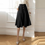 Women A-line Long Spring Office Style Big Swing All-match Ladies High Waist Elegant Skirt