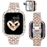 Women&#39;s Diamond Case + Strap for Apple Watch Band 7 6 41mm 45mm 40mm 44mm Metal Bracelet for iWatch Series 7 SE 3 Jewelry Cover