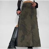 Harajuku Slit Cargo Long Skirts Y2K Low Waist Maxi Skirt Women Ankle-Length Camo Skirt