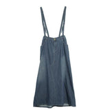 Denim Suspender Women High Waist A Line Pleated Casual Summer Long Jean Two Shoulder Strap Skirts