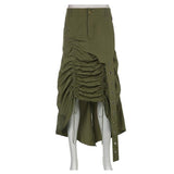 Fairy Grunge Cargo Long High-Waisted Vintage Green Drawstring Women Harajuku Retro Mall Goth Midi Skirt