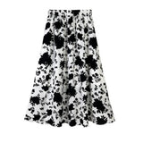 Vintage Floral Flower Print Elastic High Waist Long A-Line Women Elegant Sweet Black Summer Skirts