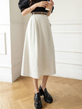 High Waist Casual Women Korean Style Solid Color All-match Ladies Elegant A-line Long Skirt