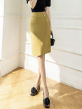 Office Lady High Waist All-match Summer Sexy Women Solid Color Split One Step Knee-Length Pencil Skirt