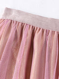 Fashion Women Glitter Lining Tulle Skirt Summer Elastic High Waist Elegant Mesh Midi Skirt