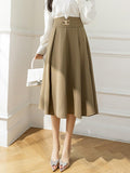 Ladies Elegant Spring Korean Style All-match Big Swing High Waist Women Long A-line Skirt