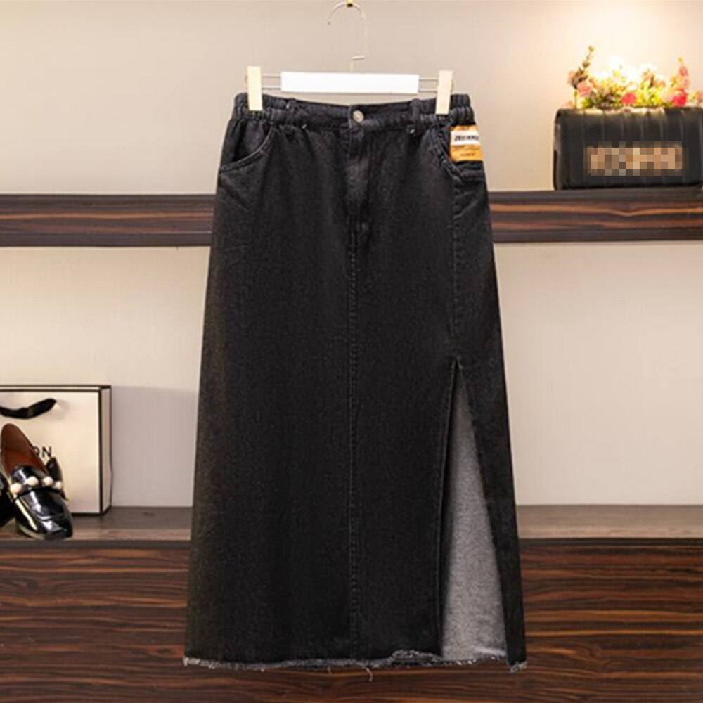 Straight Denim High Waist Women Maxi Skirts Mid Length Solid Long Loose Bottoms Jean Skirts