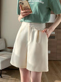 Streetwear Thin Suit Summer All-match Solid Color High Waist Casual Women Loose Short Pants