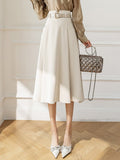 High Waist Long Women Spring Korean Style Big Swing All-match Office Lady Elegant A-line Skirt