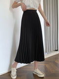 High Waist Pleated Skirts Fashion Korean Style Streetwear All-match Ladies Elegant A-line Long Skirt