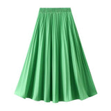 Summer Chiffon Long Maxi Skirt Women Pleated Beach Boho Solid Casual Elastic Waist Midi A-Line Skirt