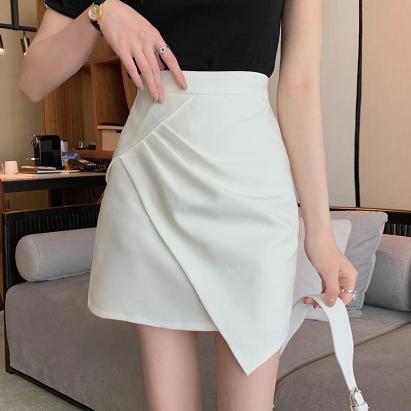 High Waist Women Spring Korean Style All-match Solid Color Ladies Elegant A-line Short Skirt