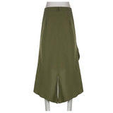 Fairy Grunge Cargo Long High-Waisted Vintage Green Drawstring Women Harajuku Retro Mall Goth Midi Skirt