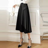 Women Elegant A-line Spring Korean Style Solid Color All-match Ladies Pleated Long Skirt